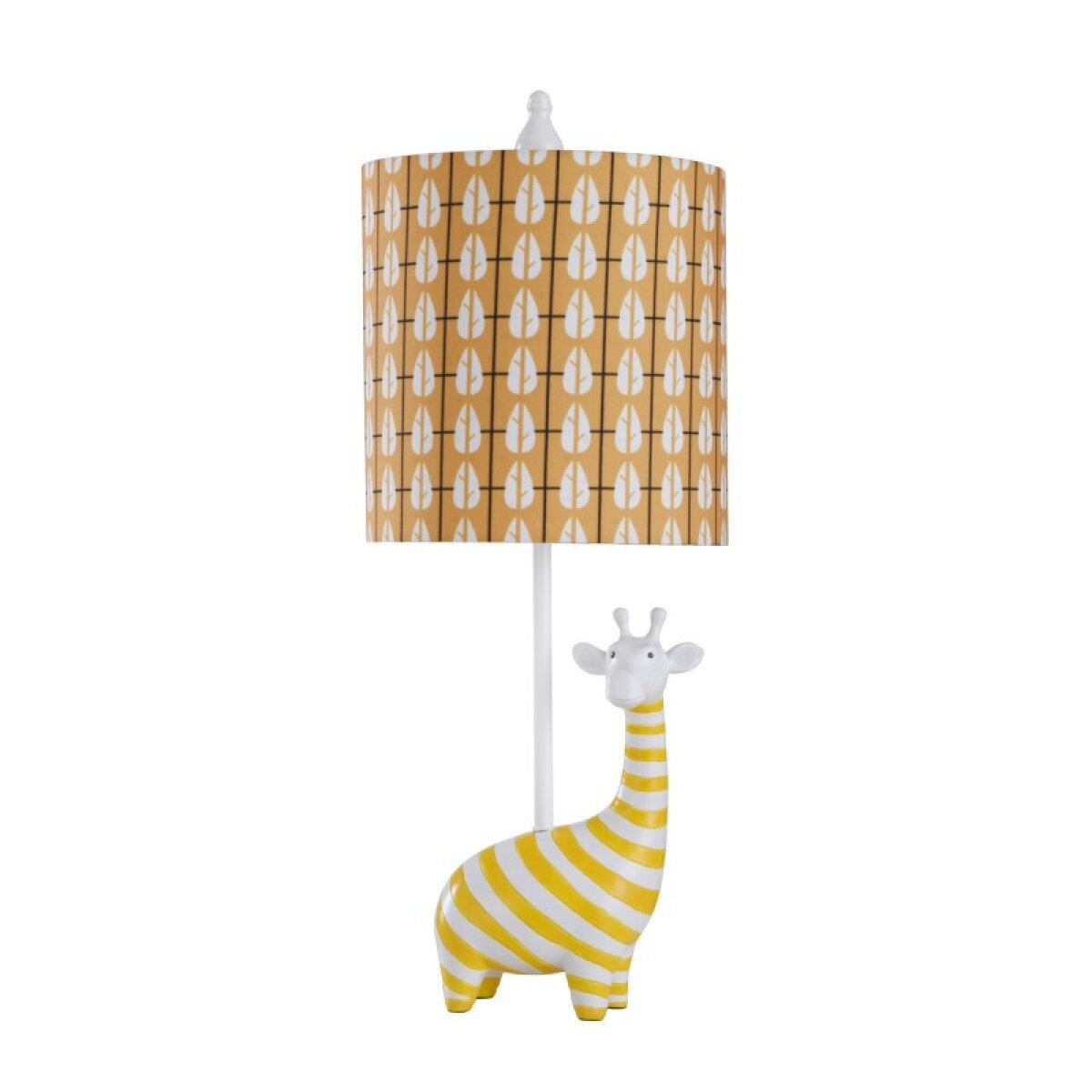 278906308243401aafda3a37c03c63b7 Yellow Giraffe Novelty Table Lamp With Yellow Striped Base And Leaf Patterned Shade - Image 1