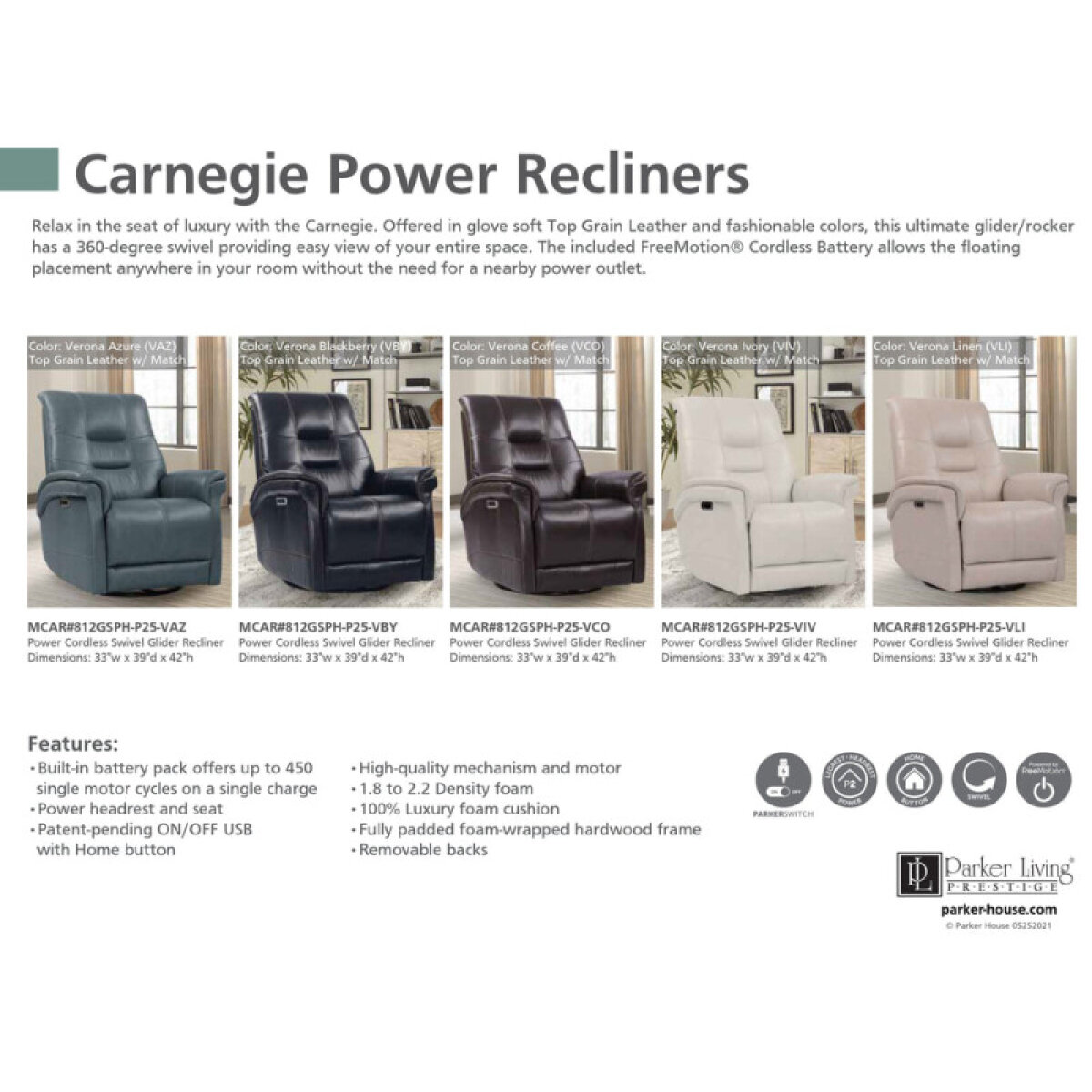 2879e7d9618b3c5c8b002abcc3a66412 Carnegie - Verona Ivory - Powered By Freemotion Power Cordless Swivel Glider Recliner - Image 1