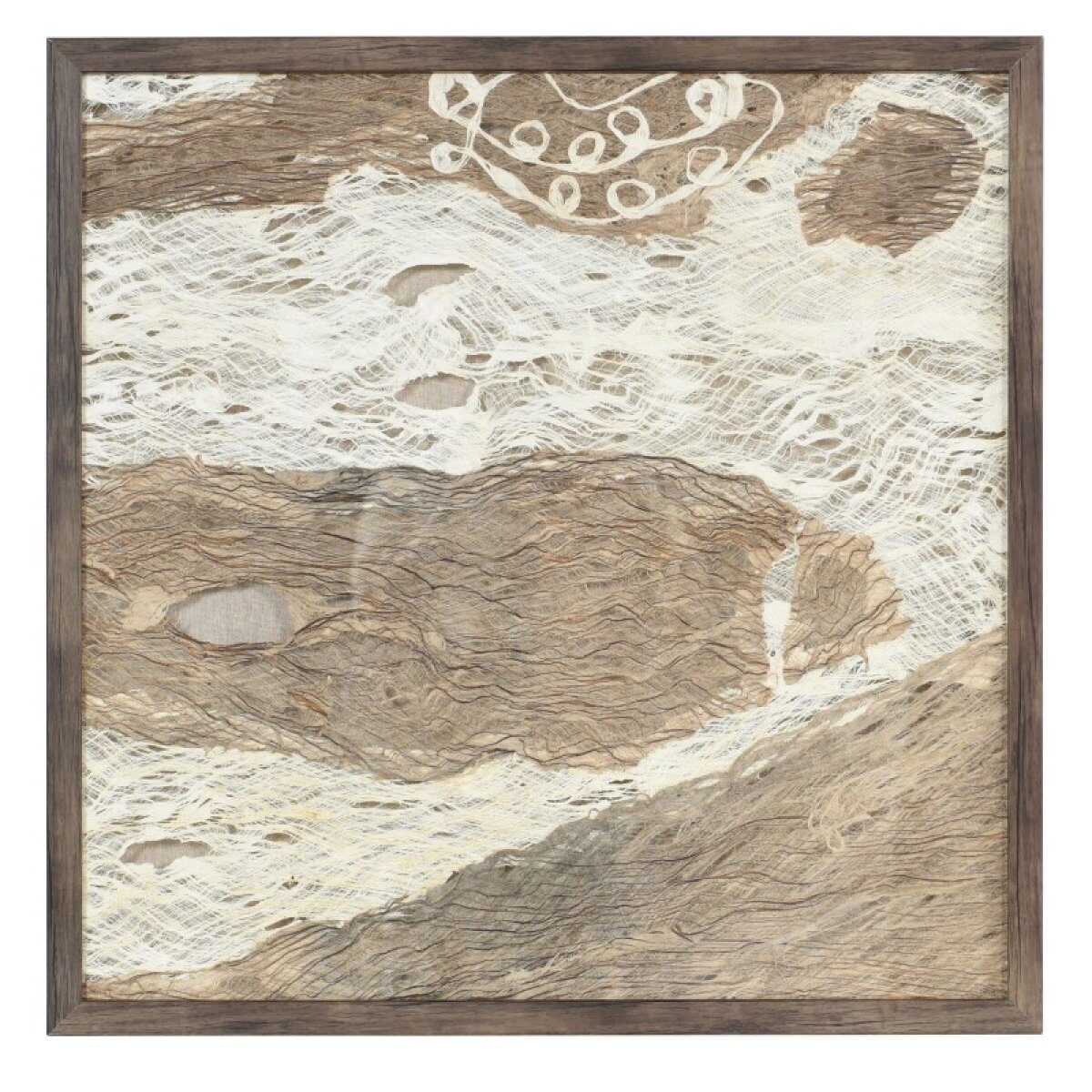 289179bc0831e5fc201b2141a7a1aa25 Swept Away Shadow Box I Abstract Woven Rice Paper Wall Art With Dark Brown Frame - Image 1