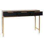 Ebony & Gold 3 Drawer Wooden & Metal Console Vanity Table - Image 3