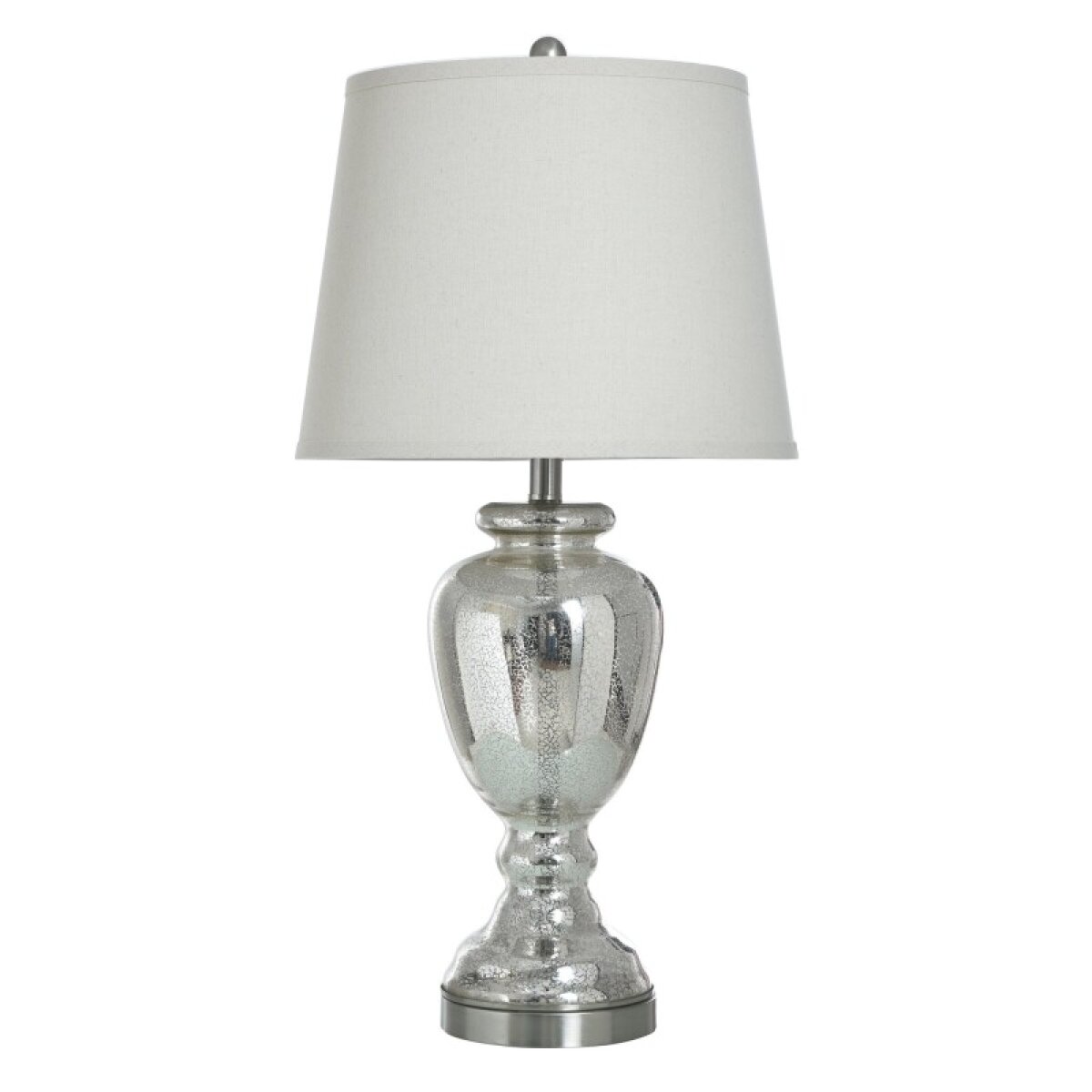 2bb46c80b6a3194a74f6b4f1f7d2c413 Mercury Glass And Brushed Nickel Table Lamp With White Linen Drum Shade - Image 1
