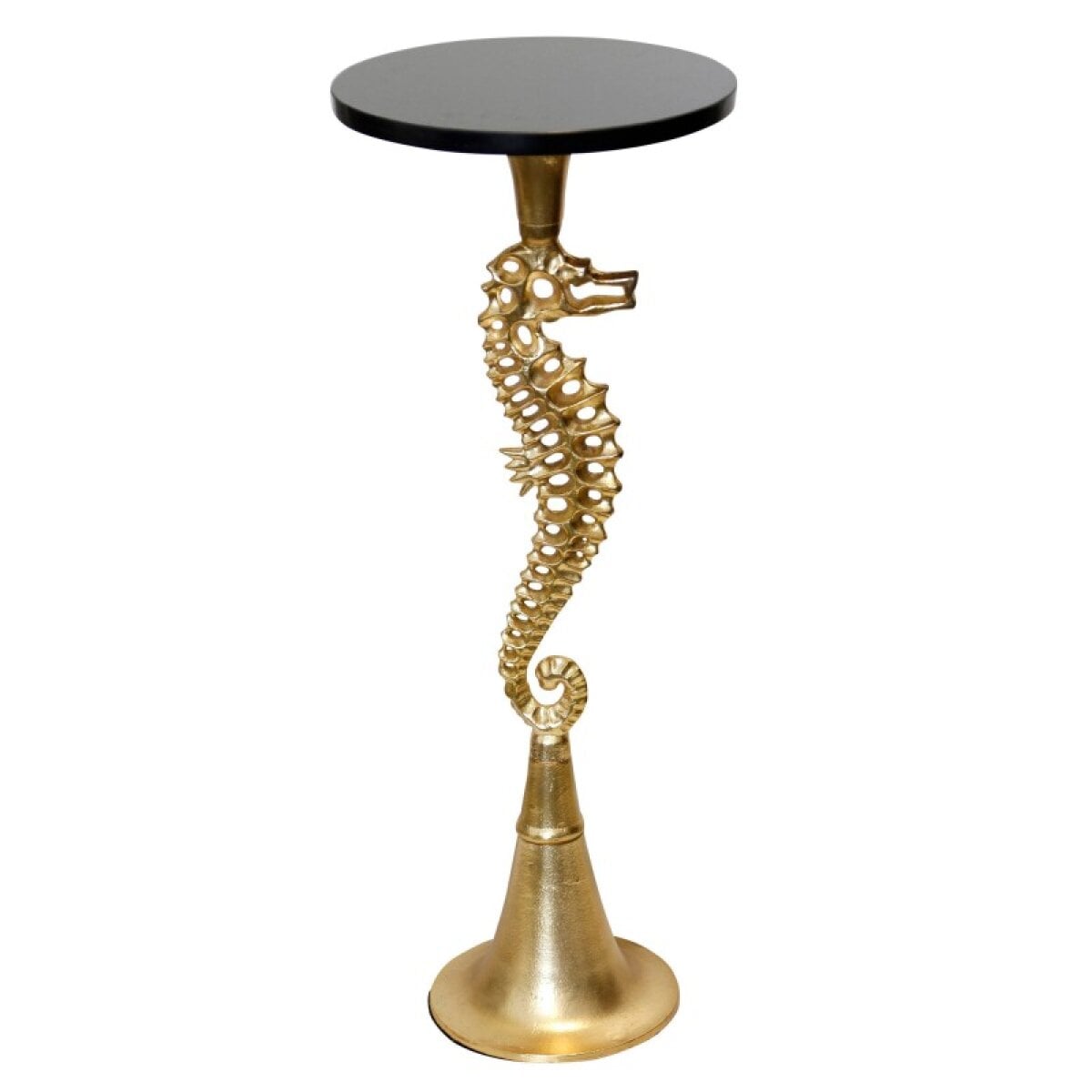 2c8749cd05c4fb00ac27bb9b9339abc3 Seahorse End Table Cast Aluminum N Antique Gold Finish - Image 1