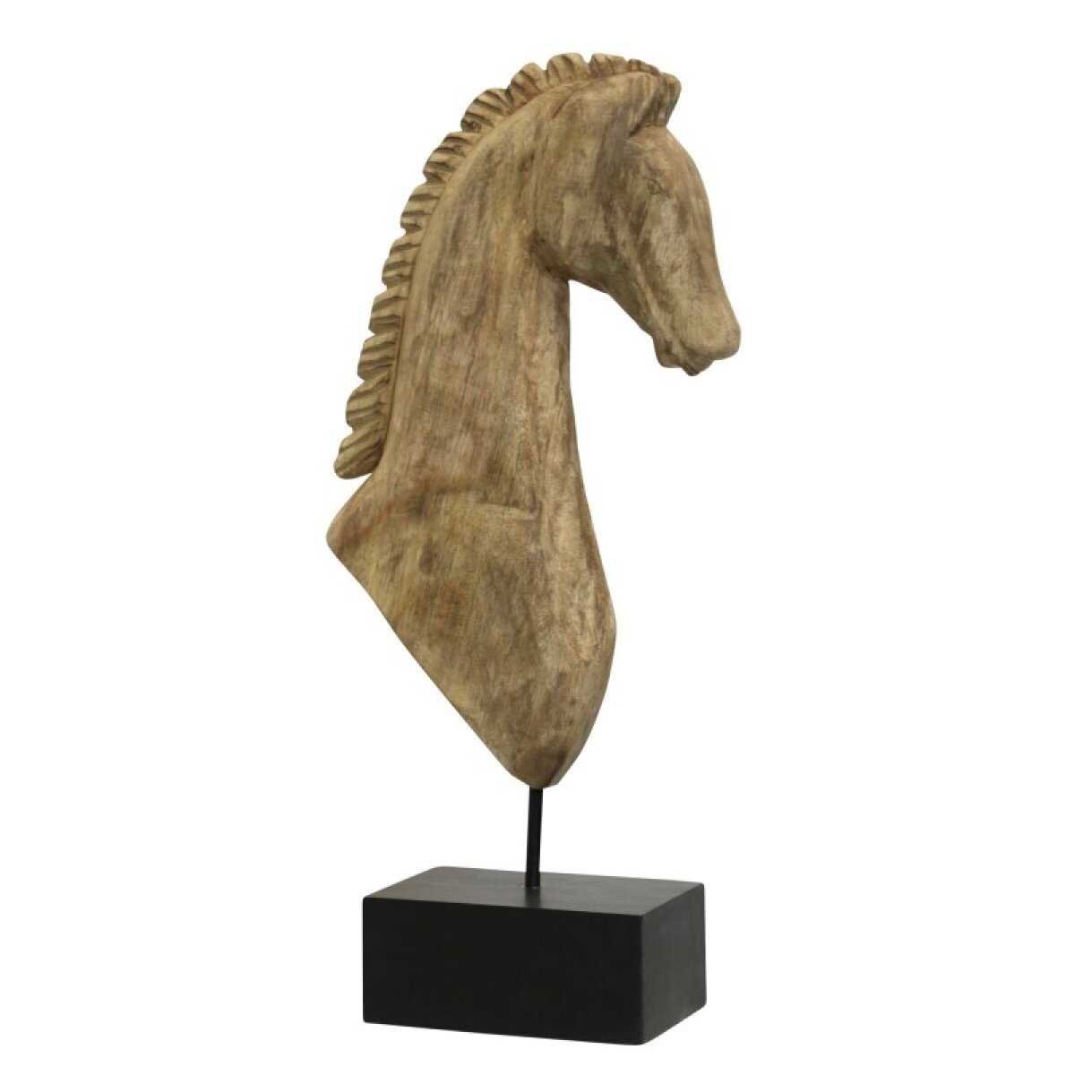 2d83b3e1f616f71d3409e13fd5060e4f Horse Bust Carved Solid Mango Wood Statue On Pedestal - Image 1