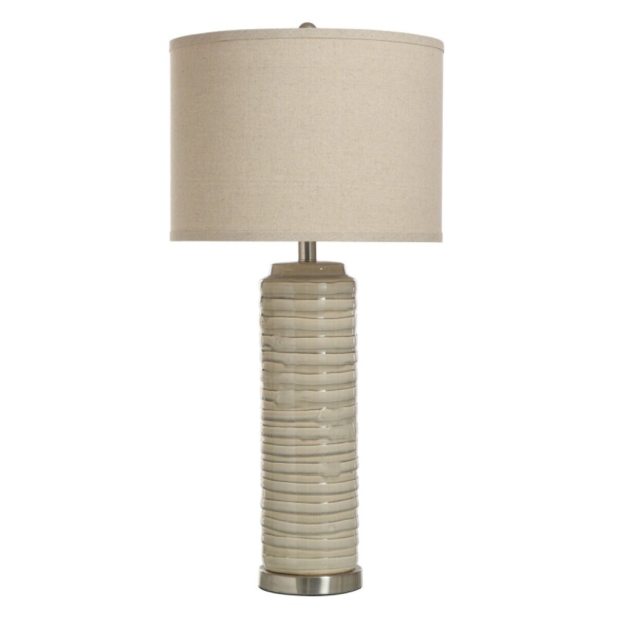 2e1987fac7c5c43458d8f7e62492143f Anastasia Solid Ceramic Fabric Wrapped Texture In Soft Ivory With Glazed Finish Transitional Table - Image 1