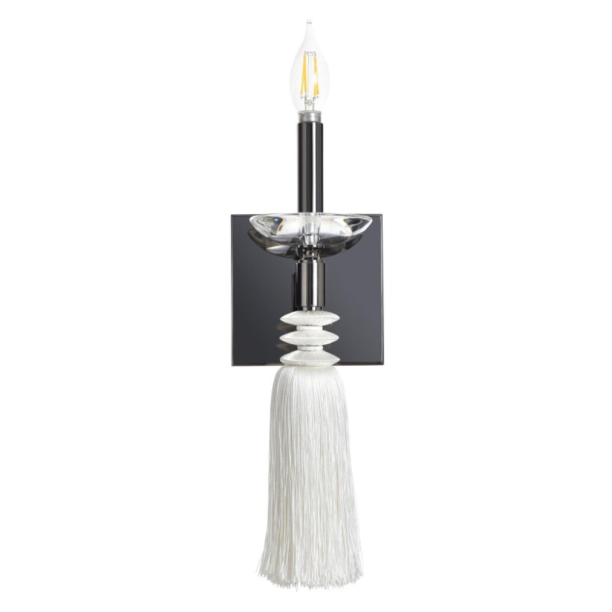 2fd3b31e2f779c14b70197a172a45876 Black Nickle Steel & Crystal Glass Wall Mount Lamp With Fabric Tassel - Image 1