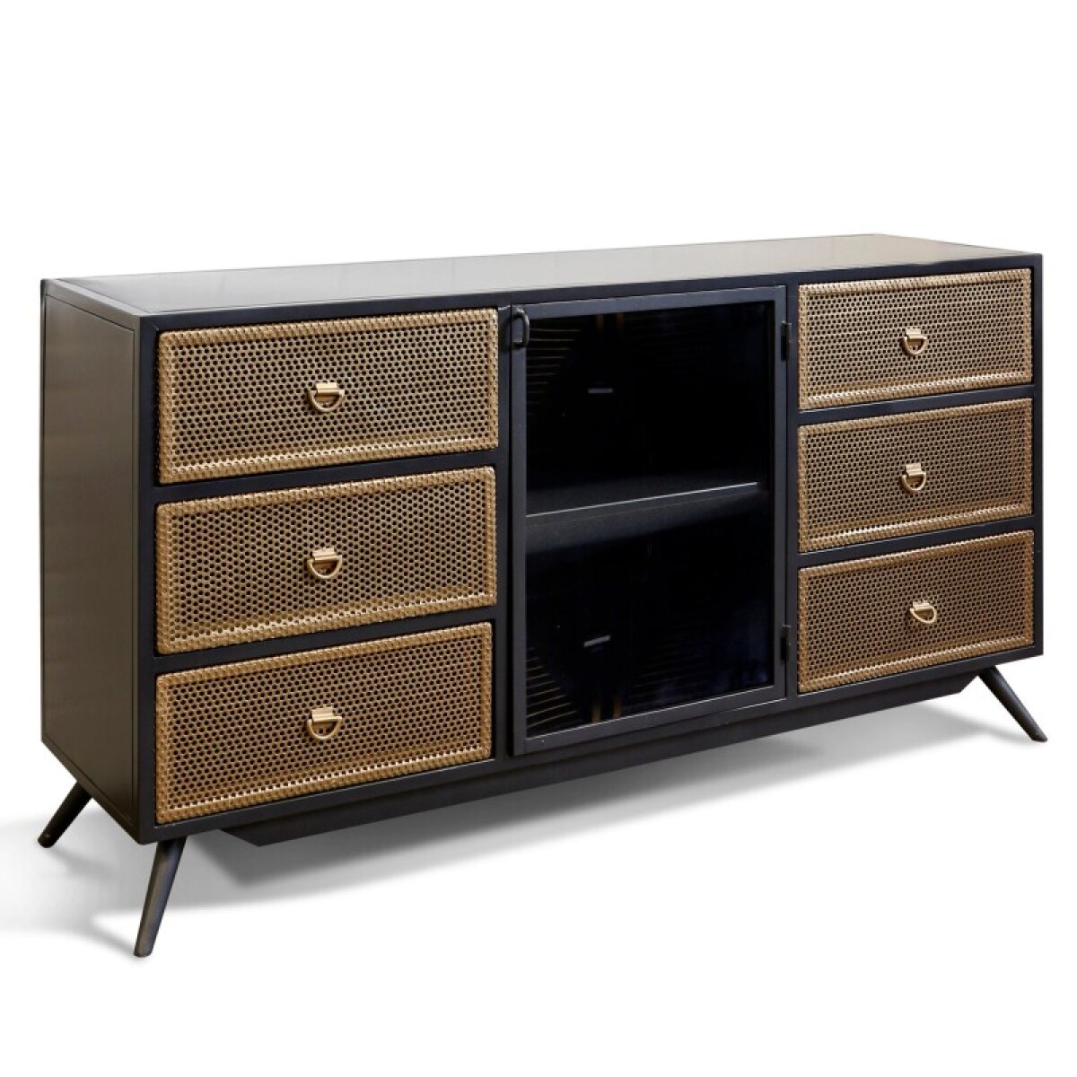 2fd97bc7ddf29a00508f17b920d49df1 Sheet Metal Credenza Two Tone Metal Multi Functional Storage Tapered Legs - Image 1