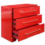 Dann Foley Lifestyle Red Three Drawer Wooden Dresser With Long Gold Metal Pulls - Image 9