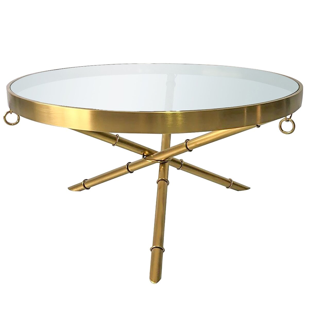 3149cb46ea3c1b044f6365b5c7068e59 Portola Coffee Table | Brushed Gold Finish On Metal With Clear Glass Top - Image 1