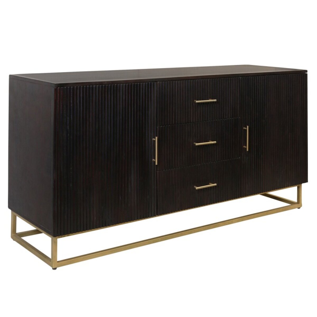 3161f5bc672651eccfd07b1c18747424 Ebony Stain & Gold 2 Door 3 Drawer Sideboard In Solid Mango Wood - Image 1