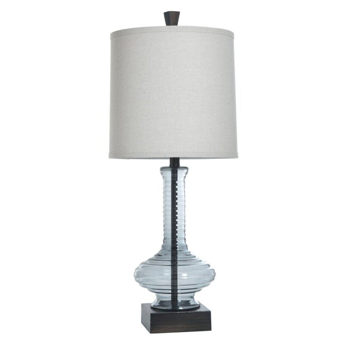 324259e264ffd71d979c817b2d58fb22 Ribbed Glass In Deep Blue Table Lamp With White Linen Shade - Image 1
