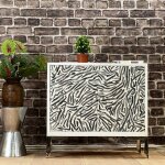 Serpentine Cabinet Off White And Bone Grey Mosaic Cabinet Double Doors - Image 3