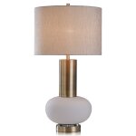 Palmer Table Lamp | White Finish On Glass Body With Gold Finished Metal On Brass Base | Hardback Sha - Image 2