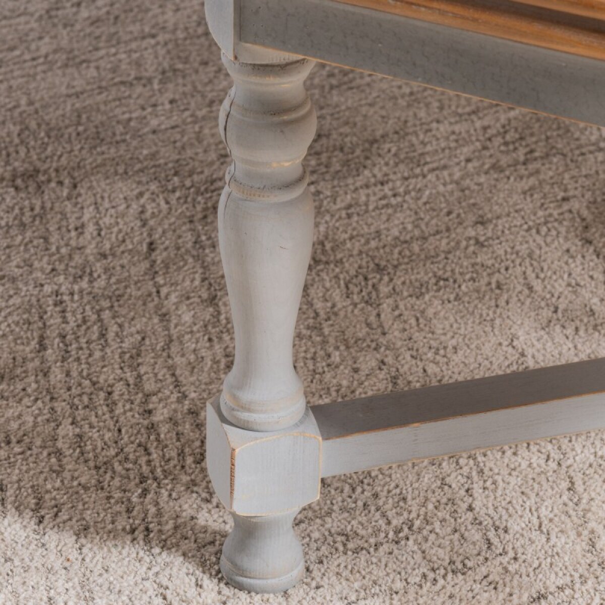 33add6212c50be23cc7ecf991921fb00 Alyson Square Gray Wooden Cocktail Table with Brown Top - Image 1