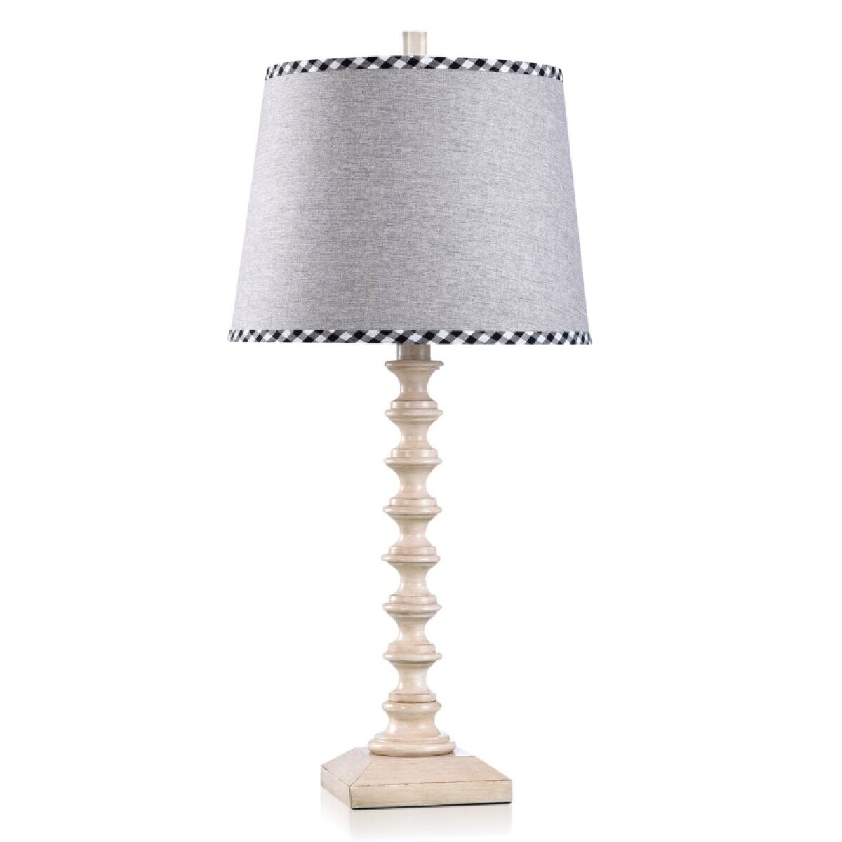 36794a201c797a2672cd30c8ced79ae1 Dann Foley Lifestyle Cream Metal Lamp With Light Gray And Gingham Trim Shade 150 Watts - Image 1