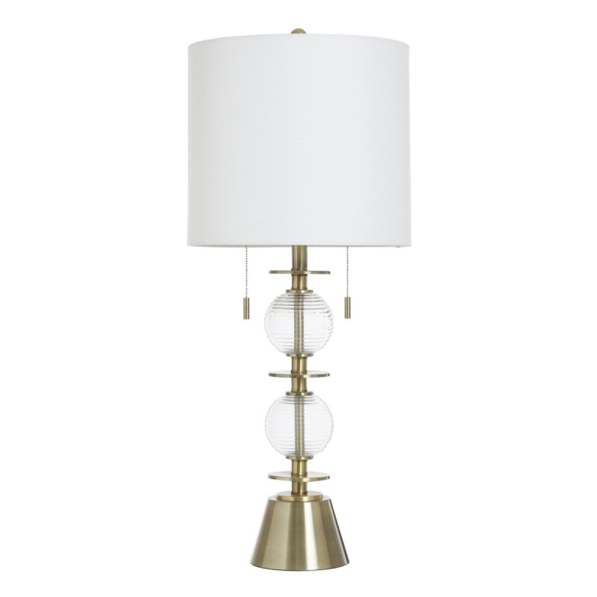 36a6b63e1a7ae5cbc6dae321a21decd9 Civiche Gold Table Lamp Double Tiered Clear Glass Body And Brushed Brass Base - Image 1
