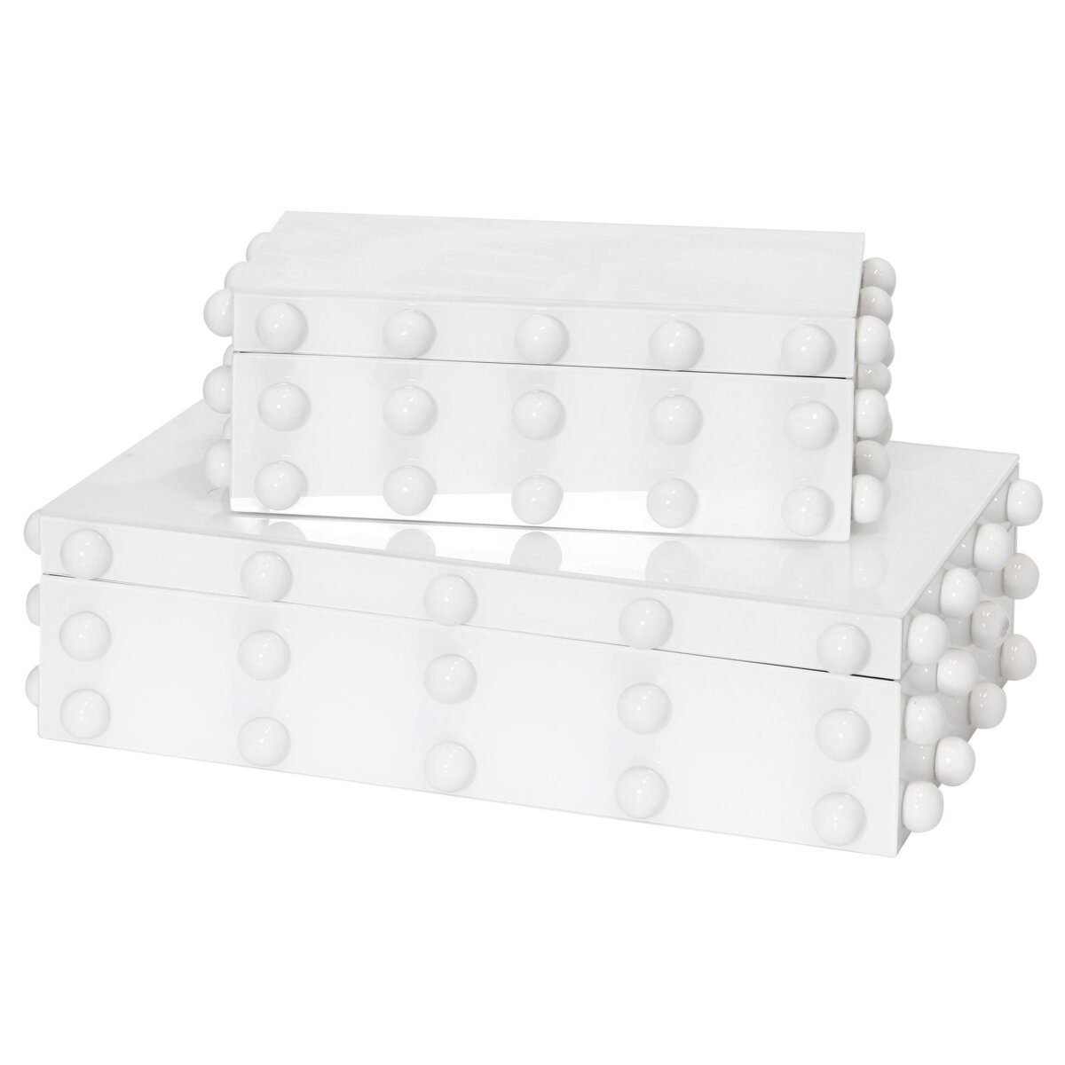36eb20234457b9e0d83028adc090a30c Batu Box- Set Of 2 | White Finished Glass Box With Ceramic Knob Detail - Image 1