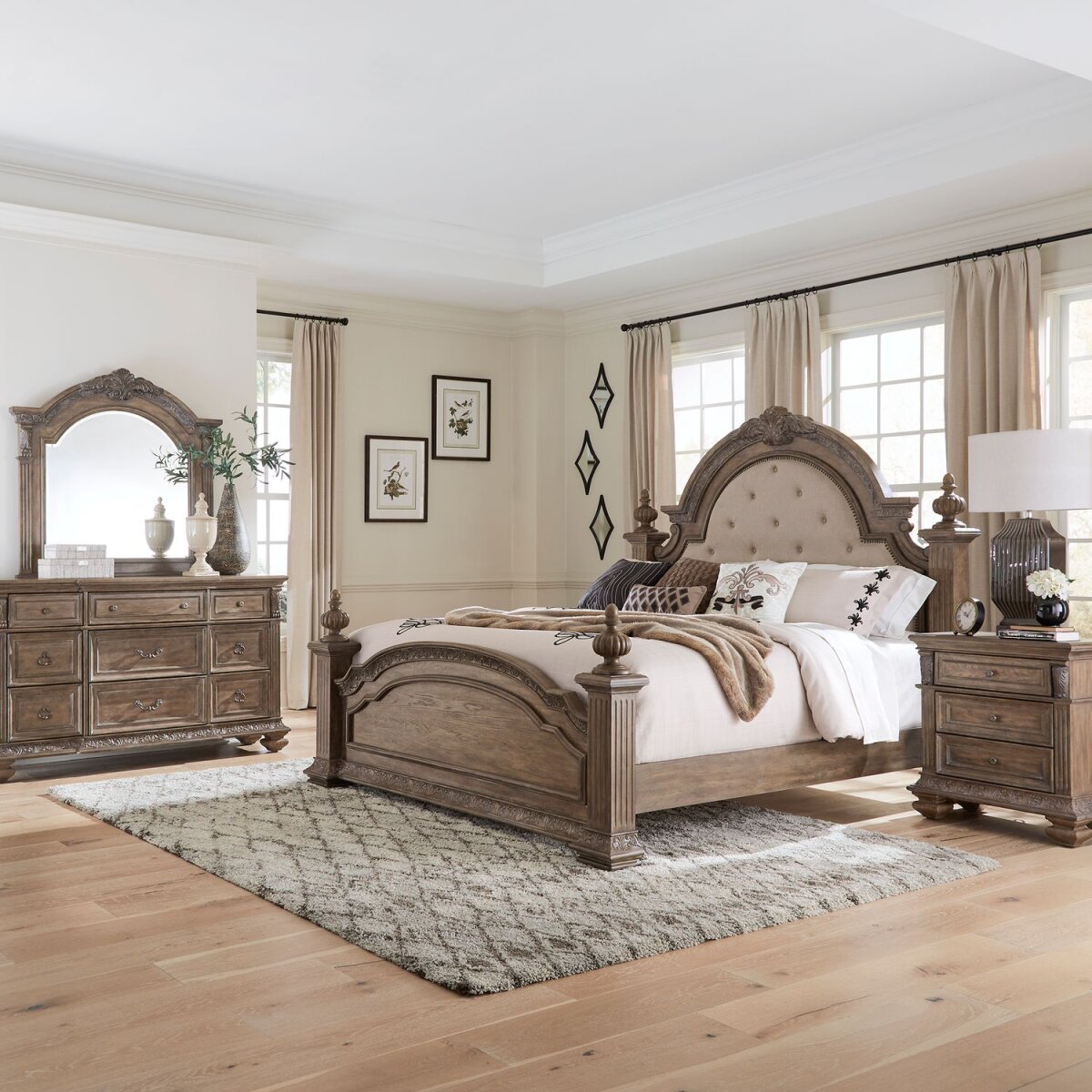 370c7720df07c69a5845795df844ef37 King California Poster Bed, Dresser & Mirror, Night Stand - Image 1