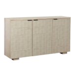Adeline Credenza Three Door Shagreen Tiled Design Light Cream Finish