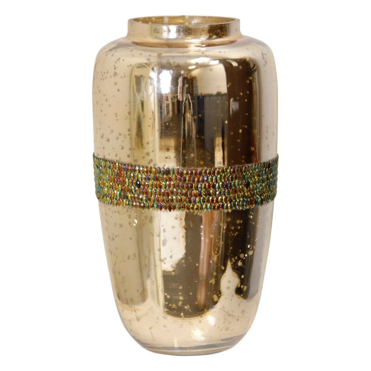 3775c9e2697a019f732bb5fcd7d203db Gold Luster Glass & Bead Banded Vase - Image 1