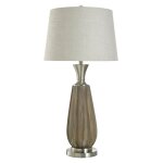Roanoke Brown Table Lamp Thick Fluted Polyresin Base With Faux Wood Brushed Finish