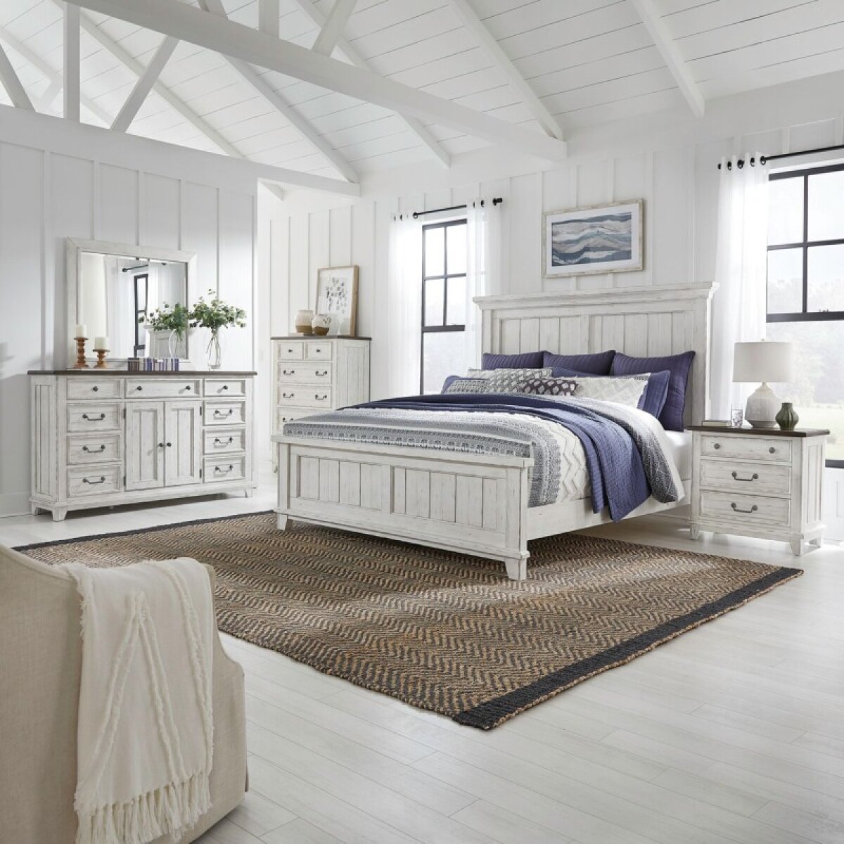 38b04368241b800653d5854bba42c596 River Place King Panel Bed, Dresser & Mirror, Chest, Night Stand - Image 1