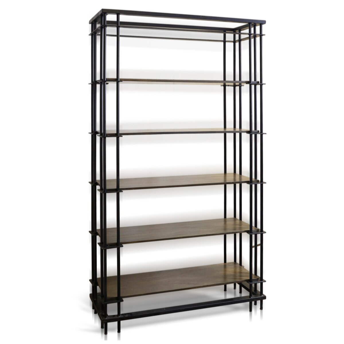 38bc90bc456a66b27f296fcfeaa9f2f4 Jackson Bookcase | Burnished Iron Finish On Metal With Washed Gray Mango Wood Shelves - Image 1