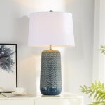 Patley Blue 30in Subtle Ceramic Body With Woven Wicker Textured Design Table Lamp 150 Watts 3- - Image 7