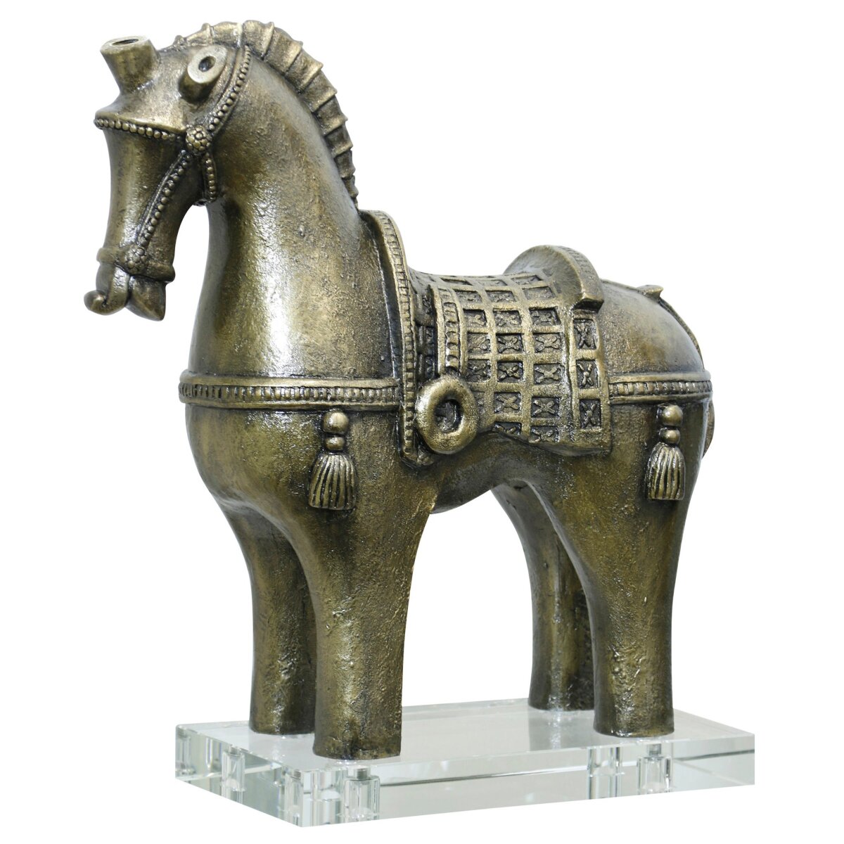 3abde79ded2557ba609e6b8337965b4f Horse Statue | Antique Brass Finish On Resin With Crystal Base - Image 1
