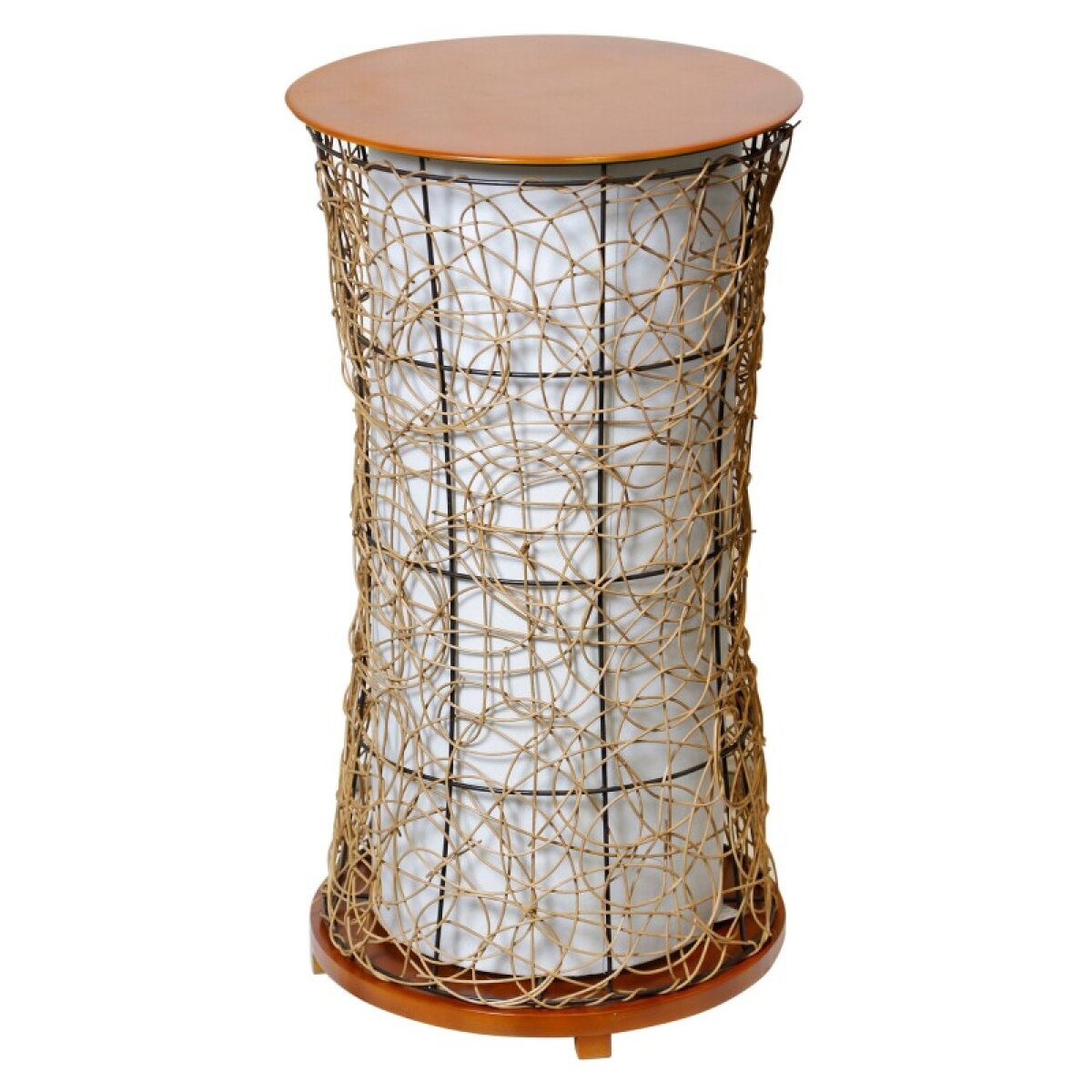 3b0f37d1842e1146a5cc6184c7352c34 Free Port Wired Round Side Table With Light Bulb In Base Made Of Wood And Natural Vine - Image 1