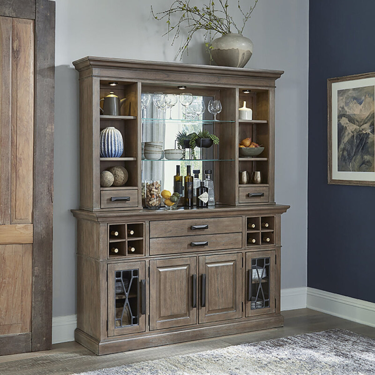 3bb51f297da5027956ce5f1297c449e9 Sundance - Sandstone 2pc 66" Buffet / Bar Display Hutch With Quartz Insert - Image 1