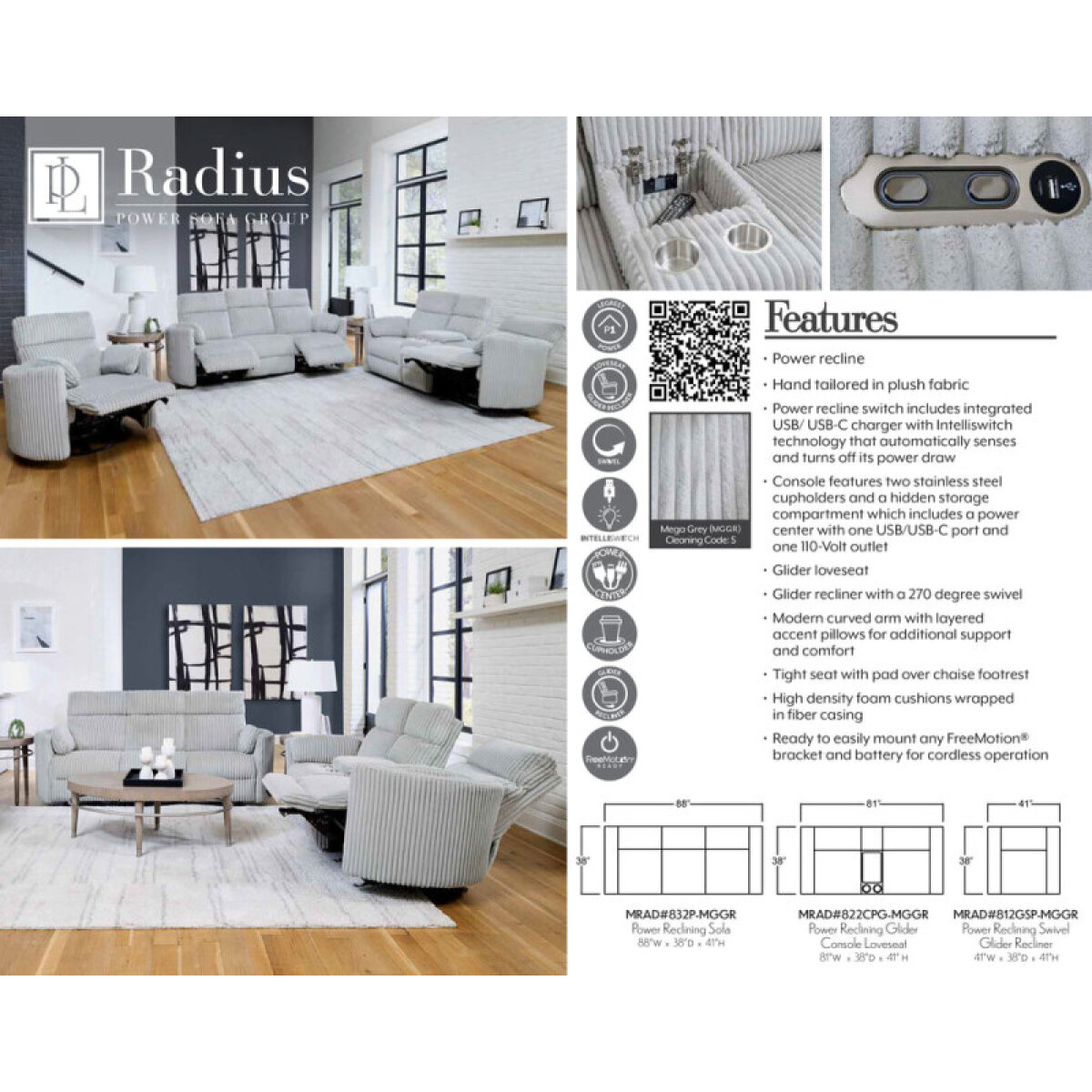 3bed2827c41f1282dd77f9fc8ee8bc95 Radius - Mega Grey Power Sofa Group - Image 1