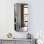 Minimalist Mirror Curved Edge Rectanglular Mirror With Gold Iron Frame - Image 7
