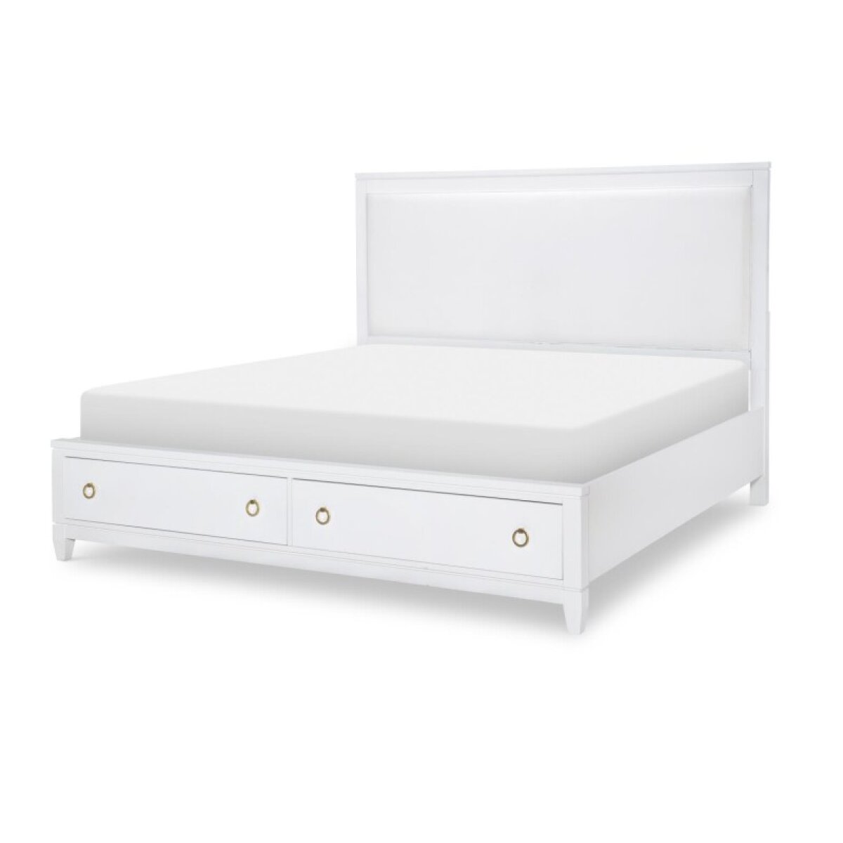3c4e90b8bc0e2f3c0400bee8f7254190 Complete Upholstered Bed W Storage Queen 5/0 White Finish - Image 1