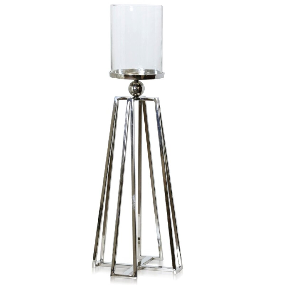 3cb4bdf57891fd579d4929292efea618 Nickel Plated Tall Standing Metal Base Candle Holder With Glass Hurricane Cyliner Votive - Image 1