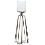 Nickel Plated Tall Standing Metal Base Candle Holder With Glass Hurricane Cyliner Votive