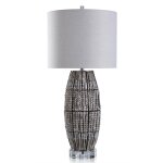 Briar Table Lamp | Natural Finish Wood Bead Body With Crystal Base | Hardback Shade