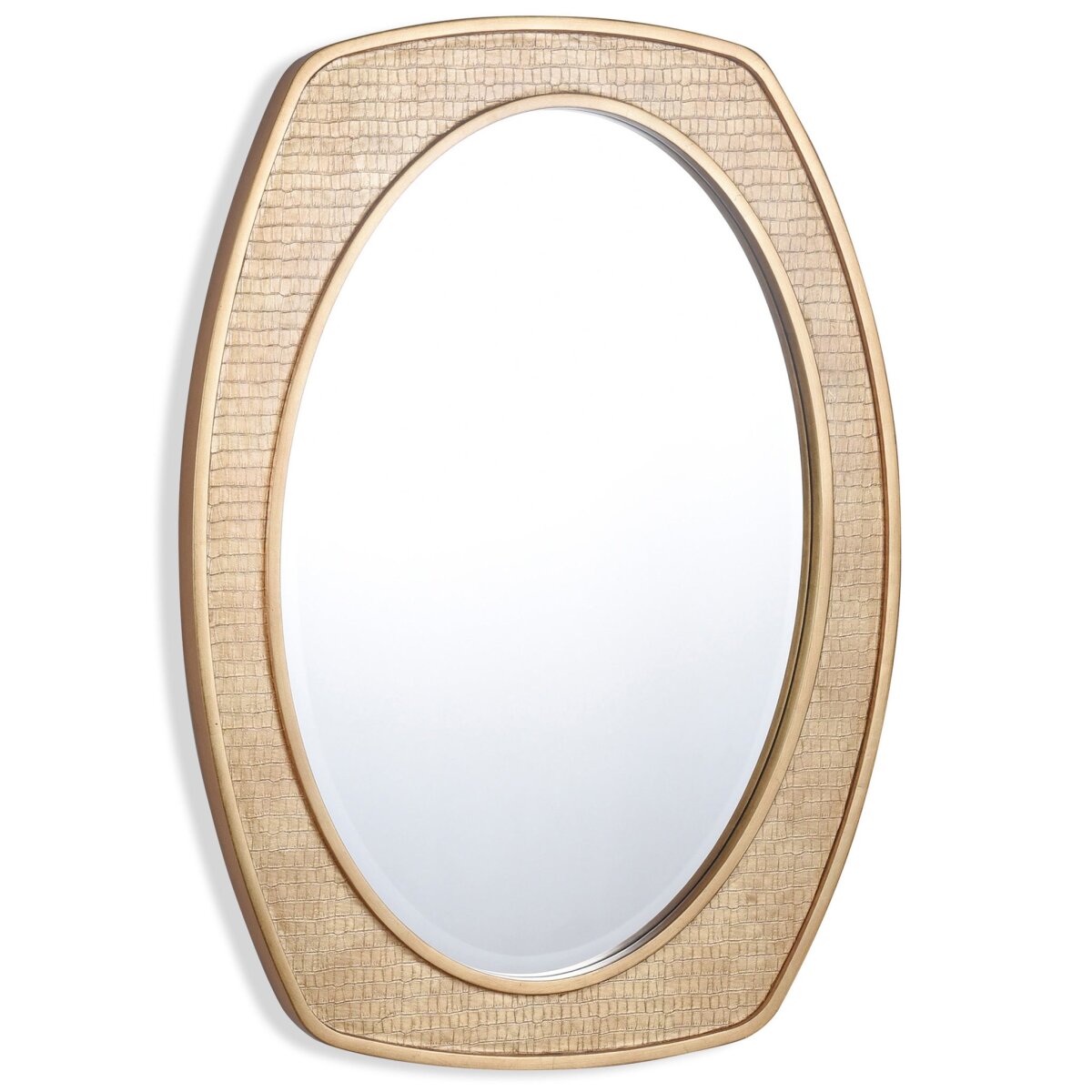 3fcfac63064151f4a530440dacfb3307 Reitz Mirror | Matte Gold Faux Croc Finish On Hardwood Frame | Plain Glass Beveled Mirror - Image 1