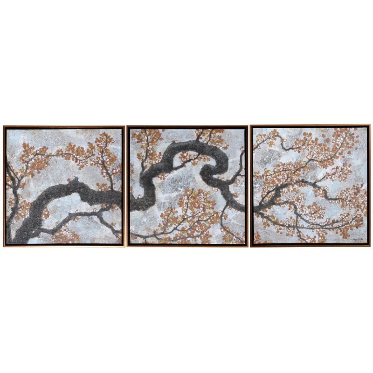4015d50a59282472a2b258f6751e3e9d Norman Wyatt Home Golden Blossoms Triptych Framed Canvas - Image 1