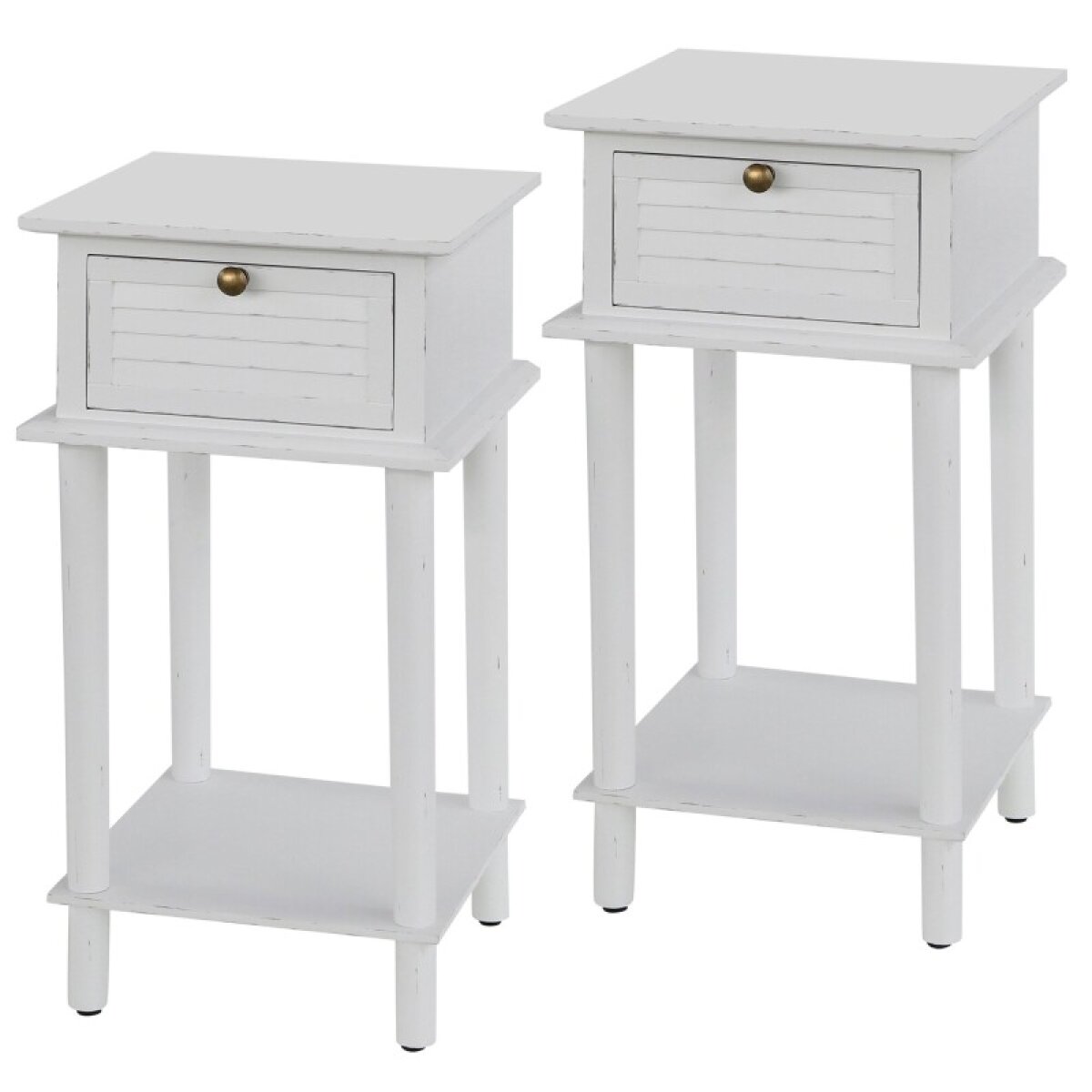 40746456bb7670f245b5de4e7698245d White Wash Set Of 2 Wood Shutter Side Tables With One Drawer - Image 1