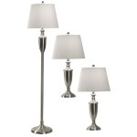 Qb-set Of 3 Brush Steel Lamps 2 Table And 1 Floor