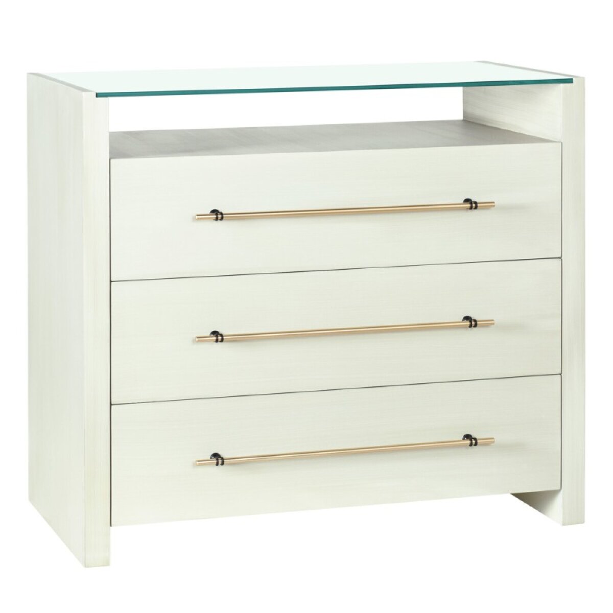 4142117978629552f2960a3815d6efc0 Dann Foley Lifestyle Ivory & Gold Glass Top Three Drawer Cabinet - Image 1