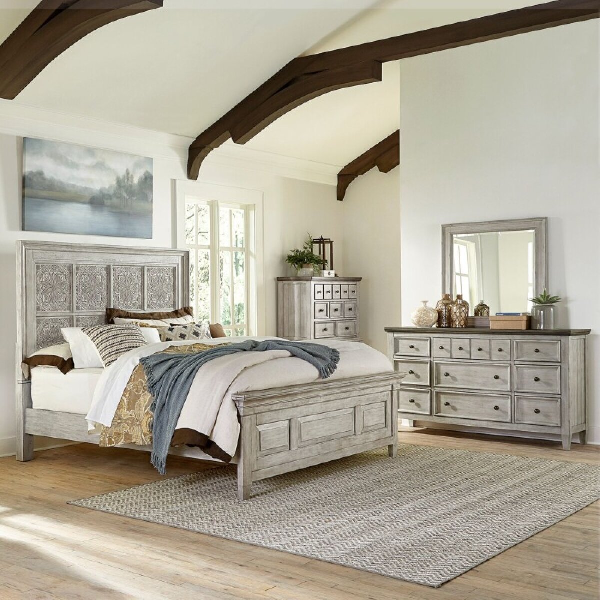 434f654f9b004e546a69f2ba4ff09257 King Opt Panel Bed, Dresser & Mirror, Chest - Image 1