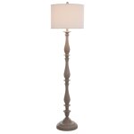 Cool Gray Traditional Classic Floor Lamp With Drum Shade In Silk Blend Taupe Fabric - Image 3