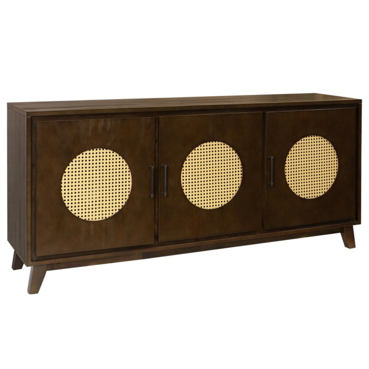 44230f1d4a85760484f6a71f296a90ed Mahogany & Rattan Mcm Three Door Sideboard - Image 1