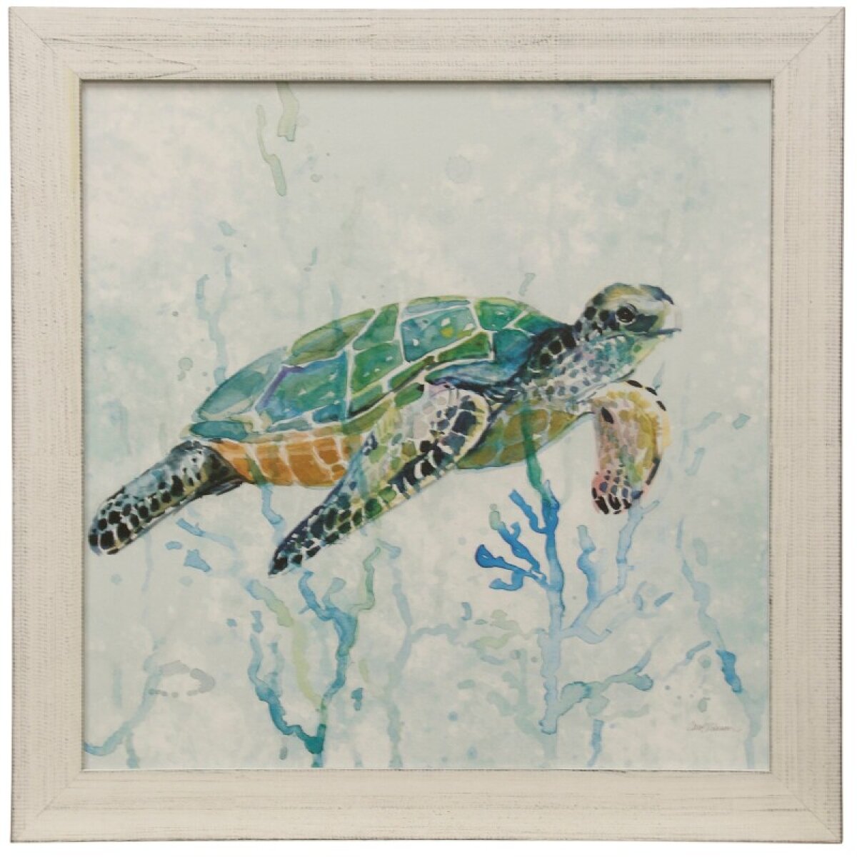 44614dddcd970f03f7ce15796038e788 Sea Turtle Swim I Transitional Coastal Wall Art Textured Framed Print - Image 1