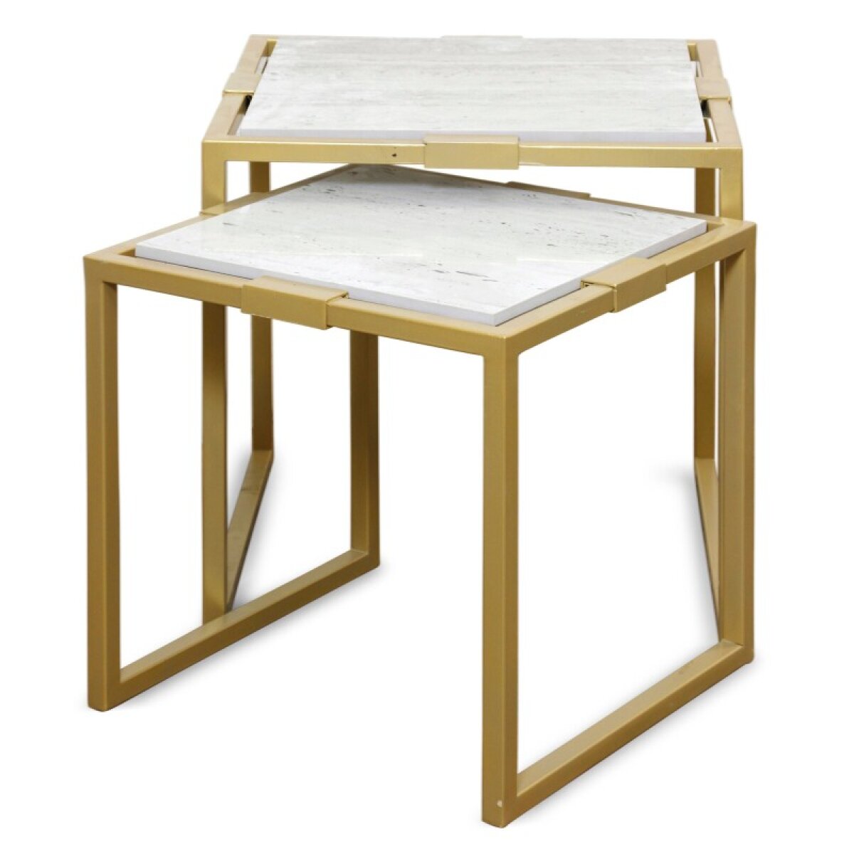 457e70ad38ff4aaeaef99d1e18c5dfdb Marble Tables Nested Set Of Two Accent Tables Satin Brass Metal Frame - Image 1