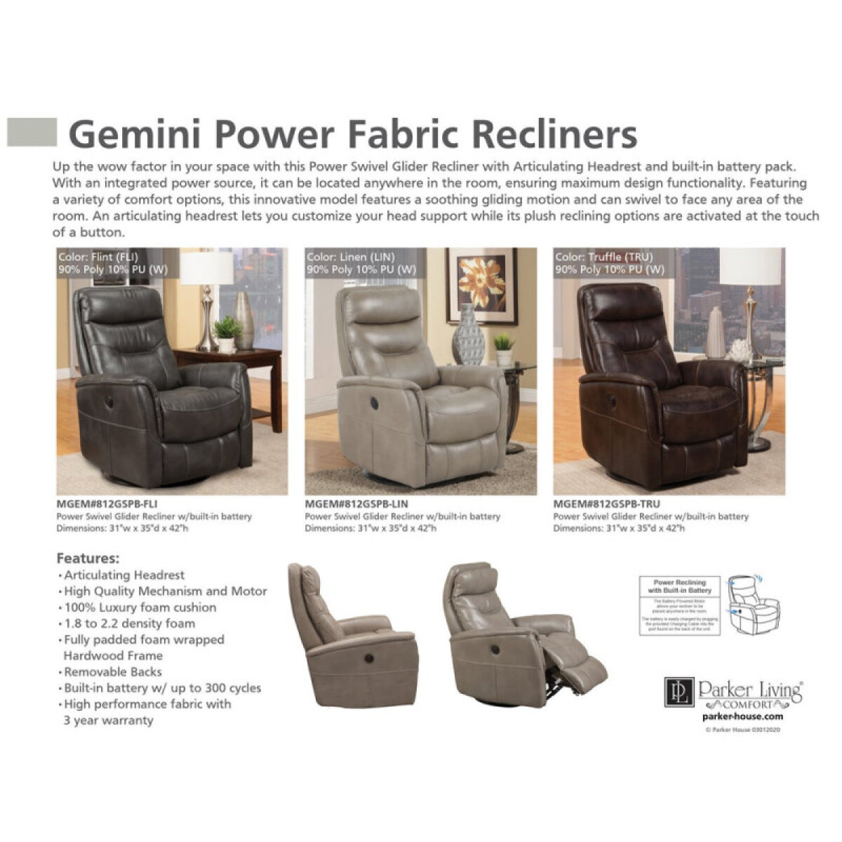 45a2102642e80ac278ecf0cca4c4074d Gemini - Truffle Power Swivel Glider Recliner - Image 1