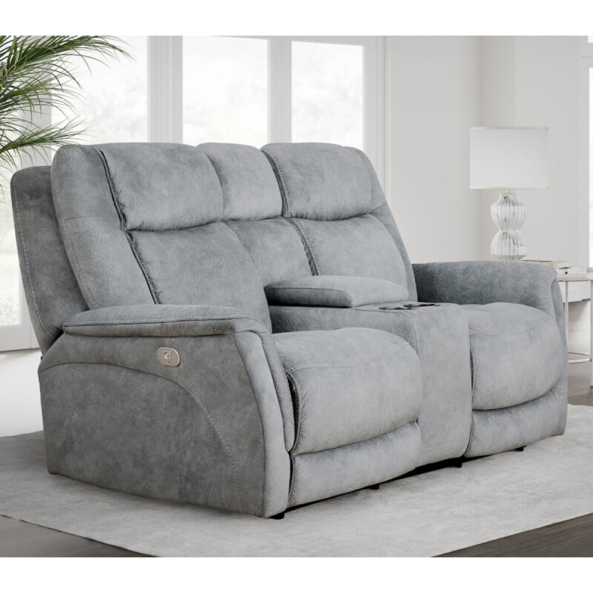 45b49cf5644687e17cc0ede8e25ad37c Linus - Hudson Grey Power Zero Gravity Console Loveseat - Image 1