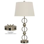 Brushed Steel Metal Table Lamp With Convenience Outlet Usb Port & Base Switch