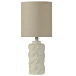 Hand Carved Seashell Motif Accent Lamp In White Finish White Drum Fabric Shade
